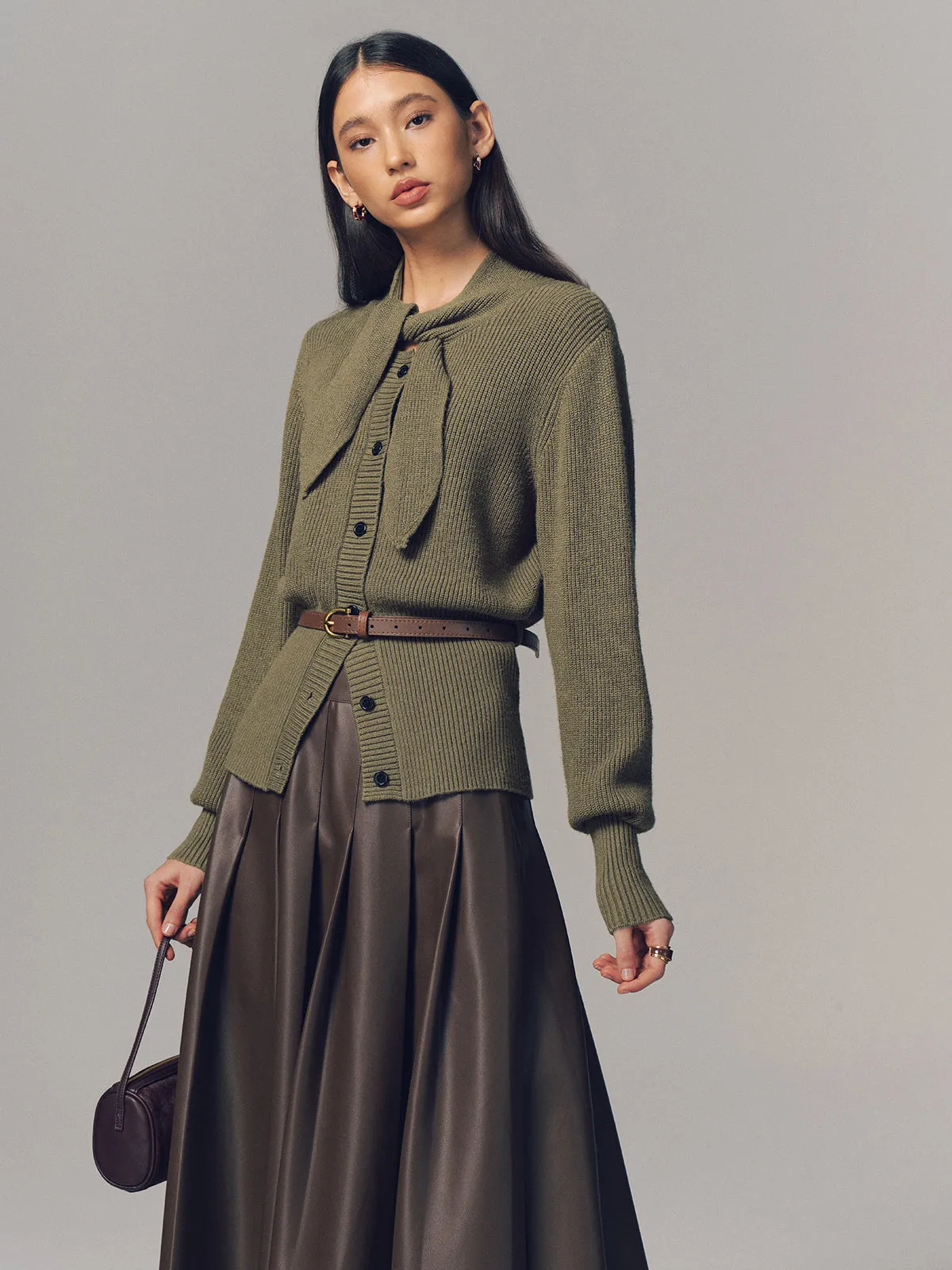 Tie Neck Belted Knit Cardigan sold by COMMENSE product image thumbnail 4