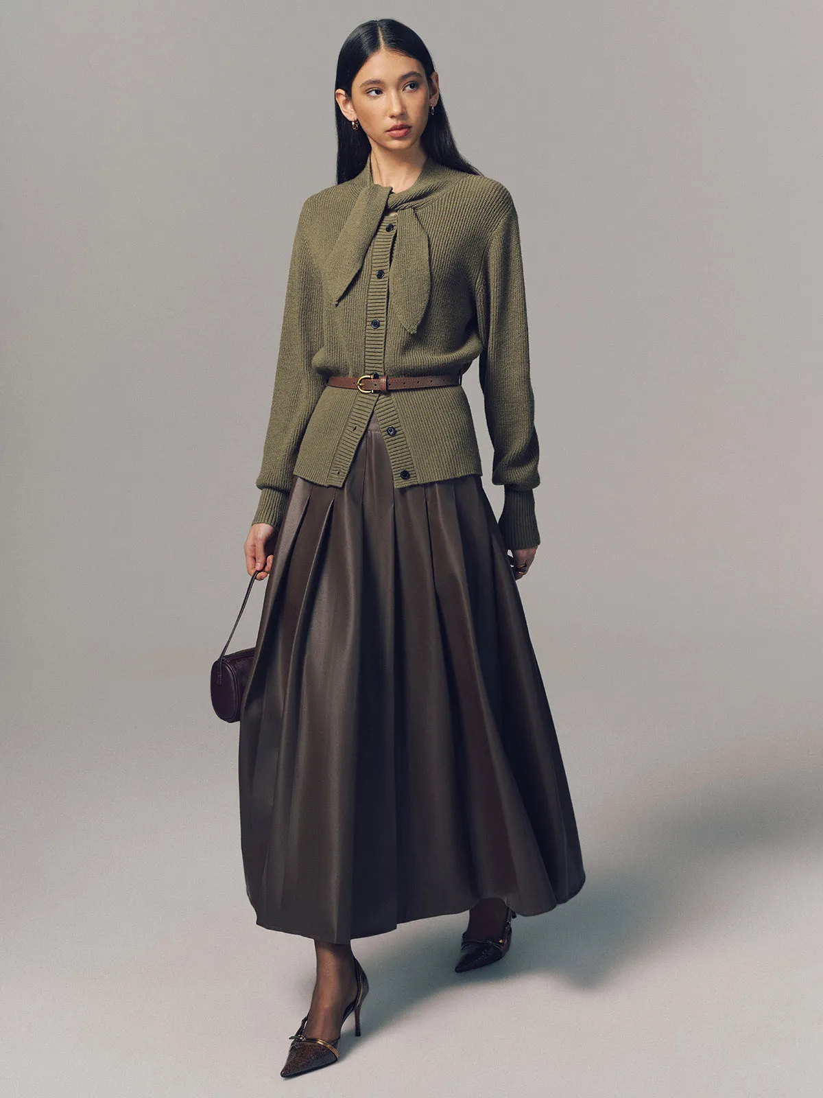 Tie Neck Belted Knit Cardigan sold by COMMENSE