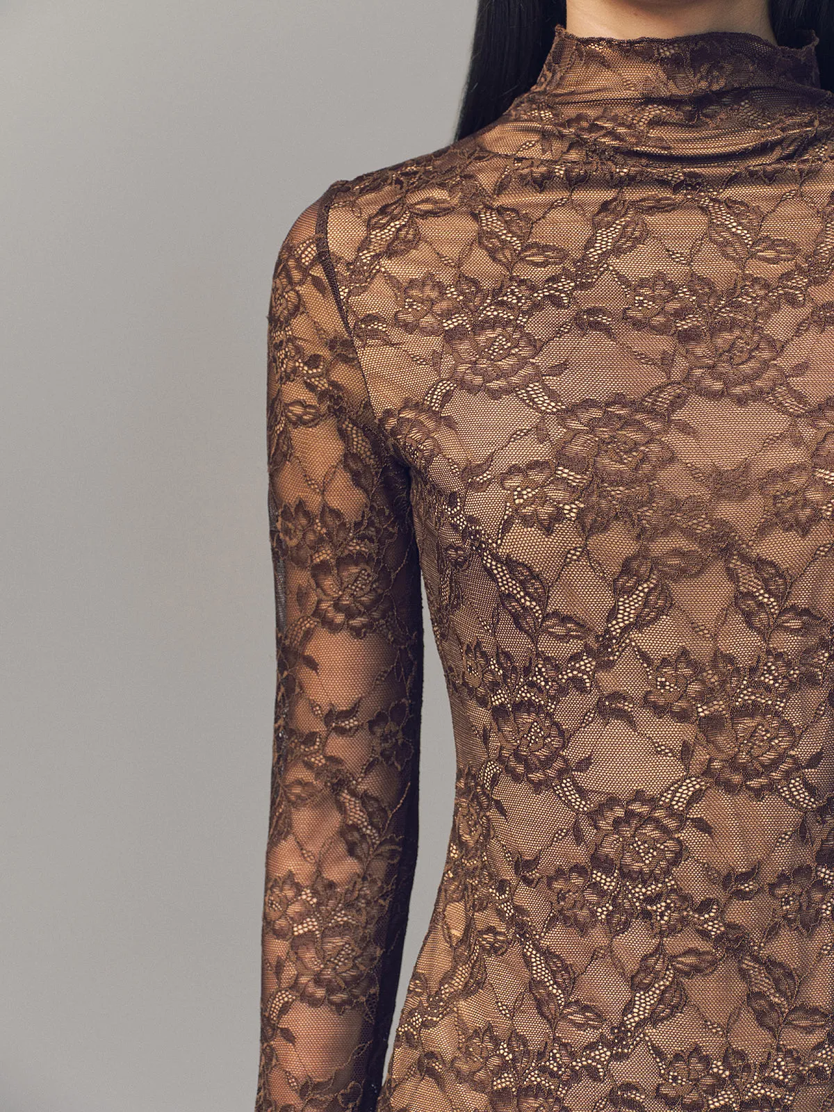 Lace Mock Neck Long-Sleeve Top sold by COMMENSE product image thumbnail 3