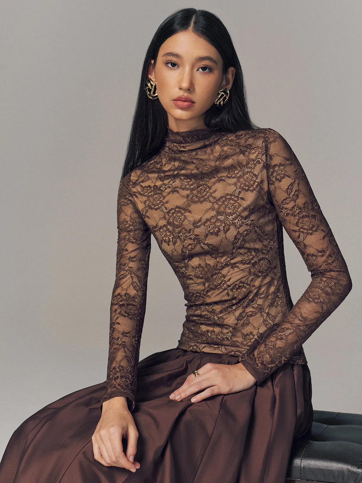 Lace Mock Neck Long-Sleeve Top sold by COMMENSE product image thumbnail 4