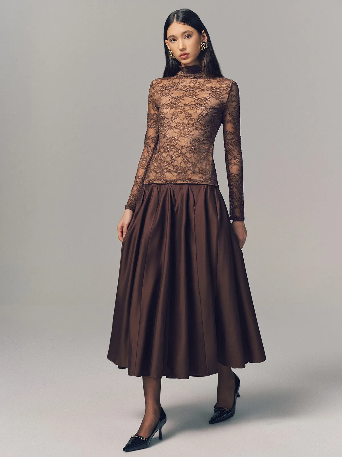 Lace Mock Neck Long-Sleeve Top sold by COMMENSE