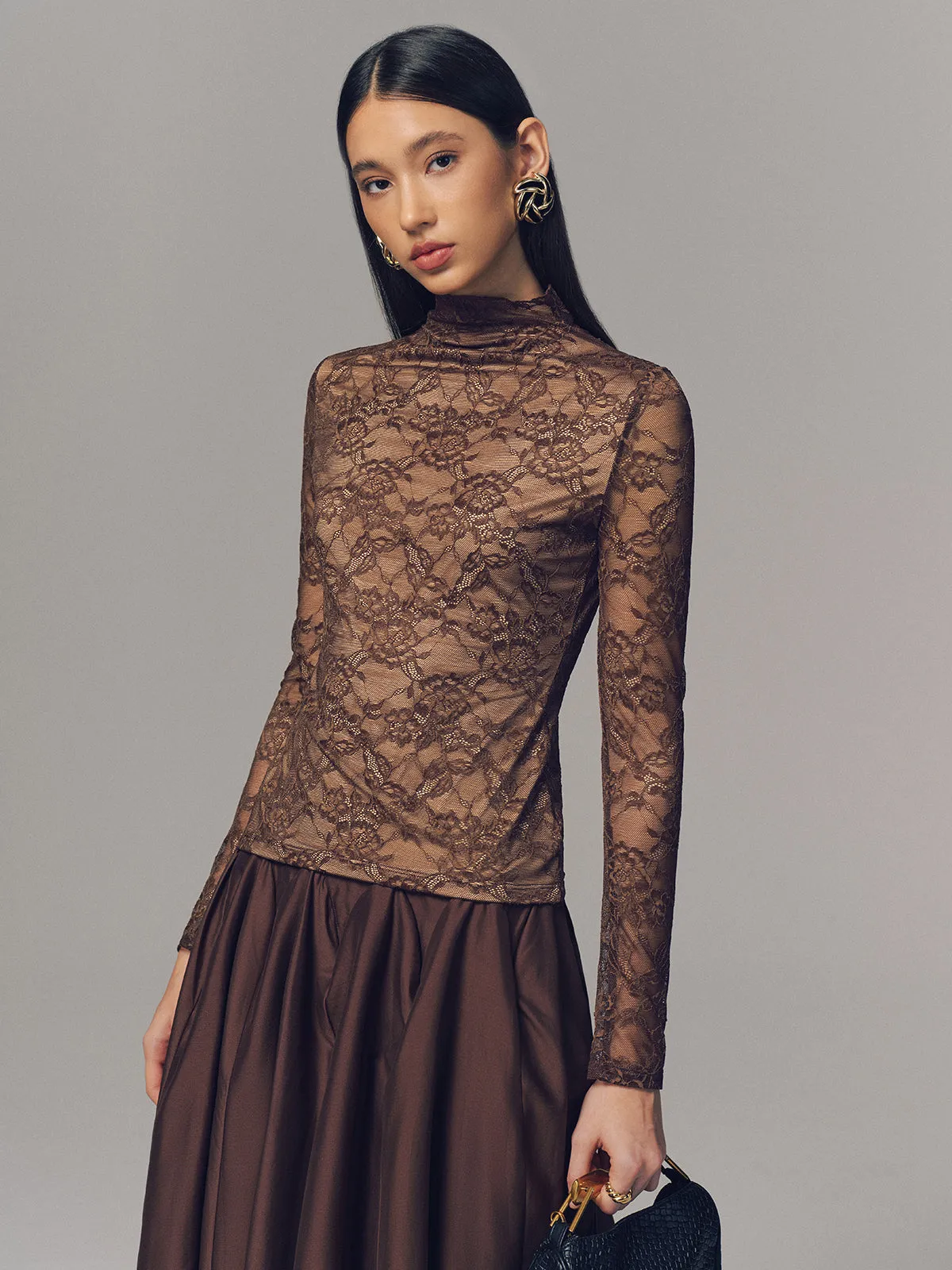 Lace Mock Neck Long-Sleeve Top sold by COMMENSE product image thumbnail 5