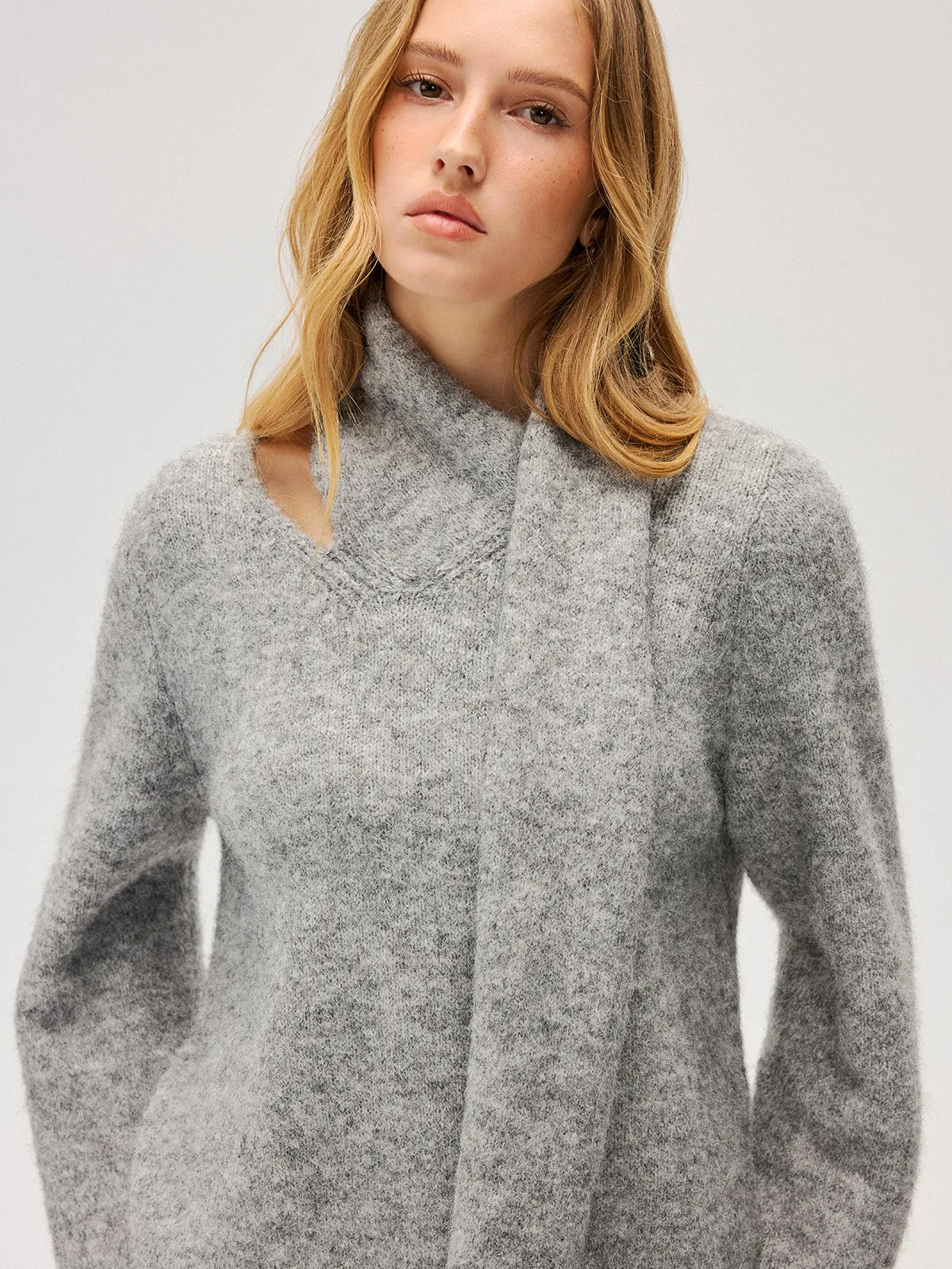 Wool-Blend Scarf-Attached Sweater sold by COMMENSE product image thumbnail 4