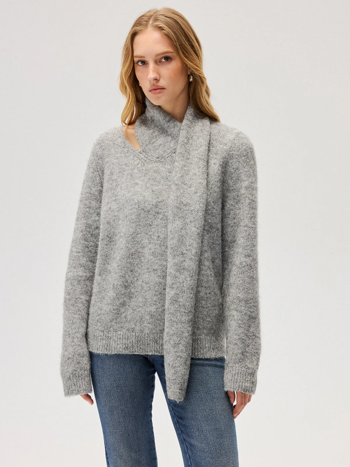 Wool-Blend Scarf-Attached Sweater sold by COMMENSE