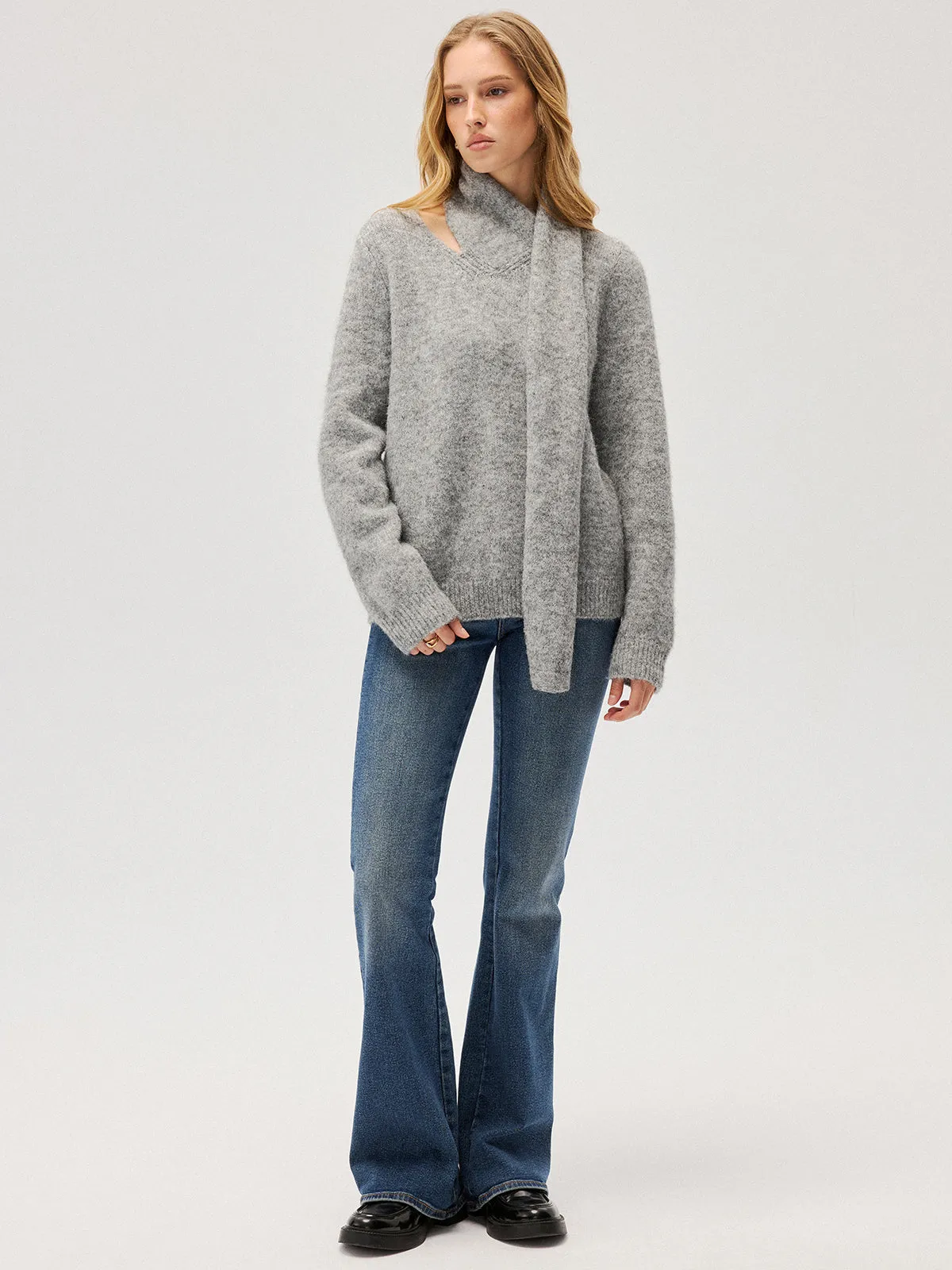 Wool-Blend Scarf-Attached Sweater sold by COMMENSE product image thumbnail 2