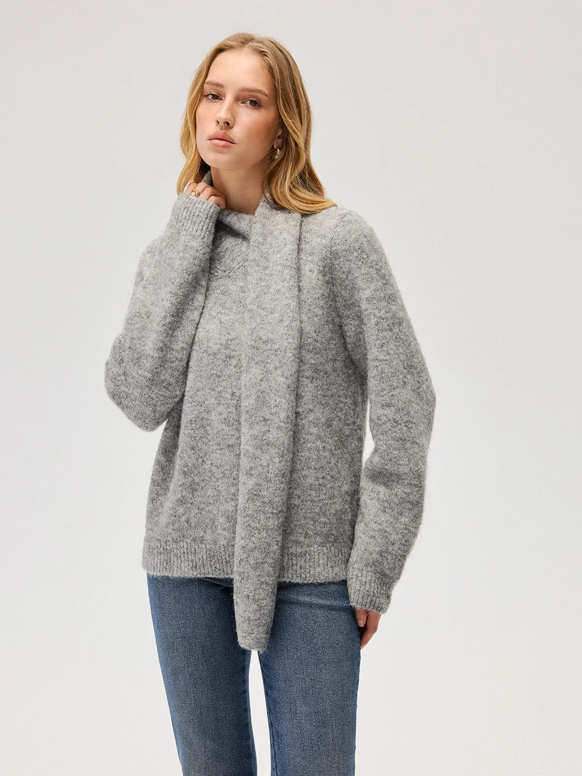 Wool-Blend Scarf-Attached Sweater sold by COMMENSE product image thumbnail 3