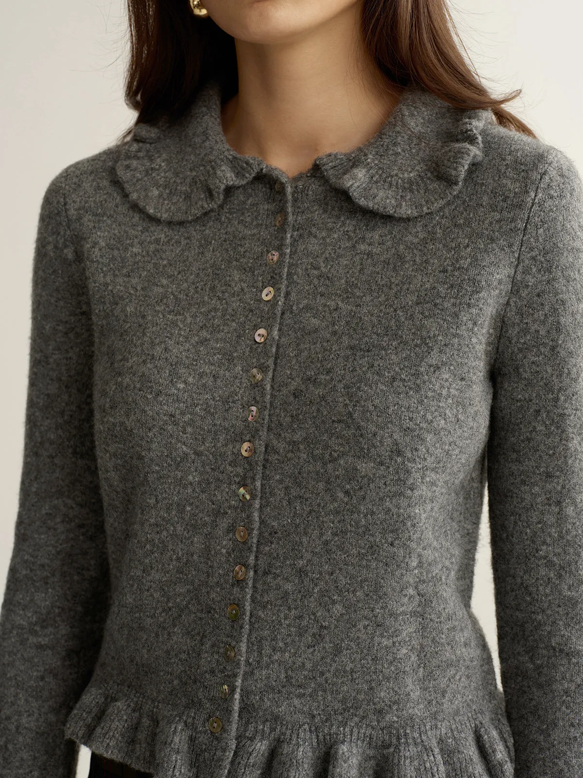 Collared Wool-Blend Ruffled Cardigan sold by COMMENSE product image thumbnail 3