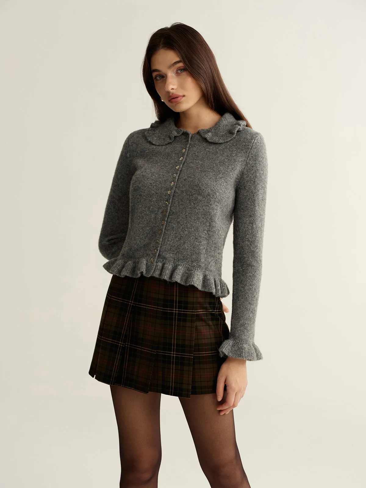 Collared Wool-Blend Ruffled Cardigan sold by COMMENSE product image thumbnail 4