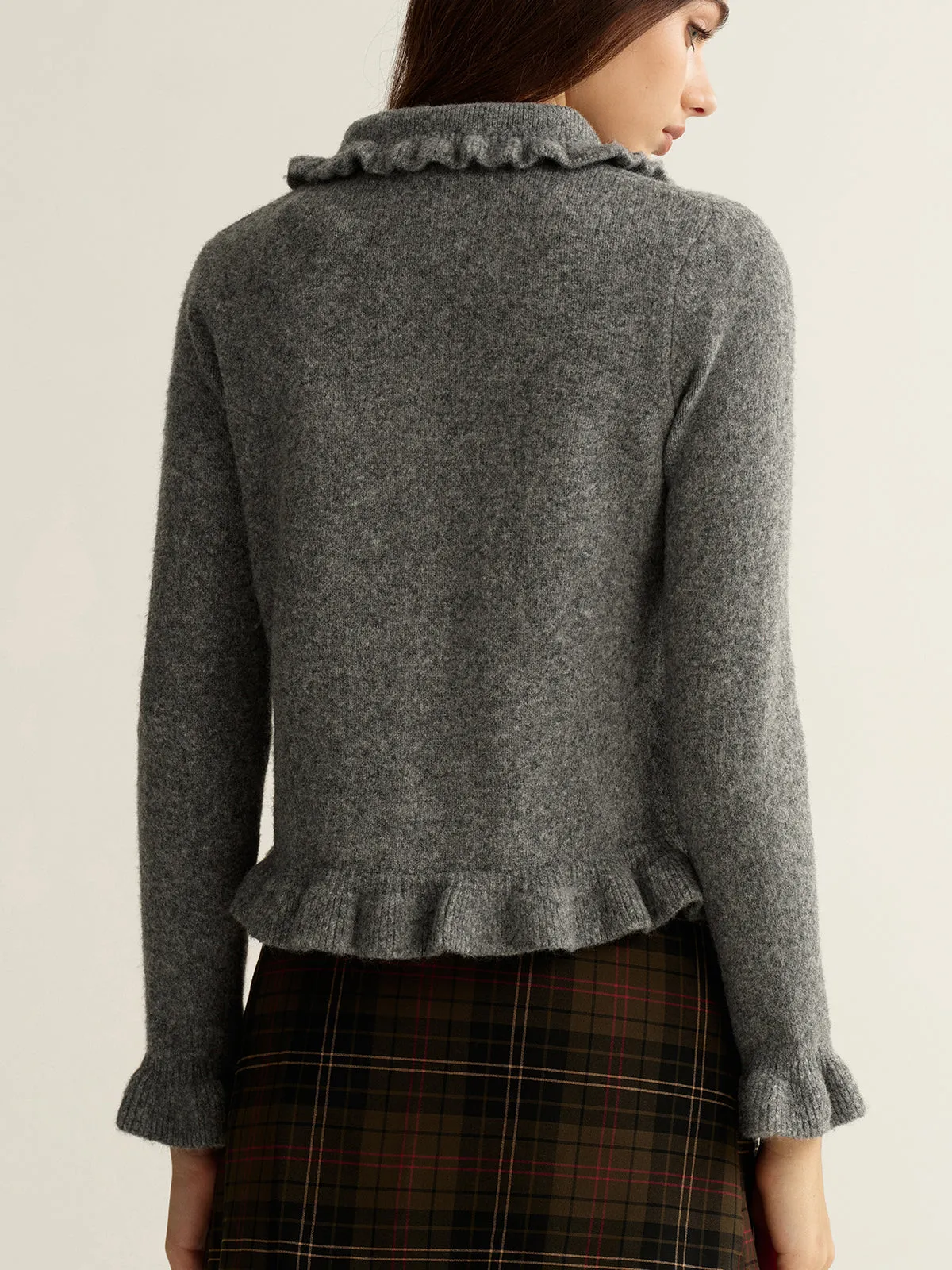 Collared Wool-Blend Ruffled Cardigan sold by COMMENSE product image thumbnail 5