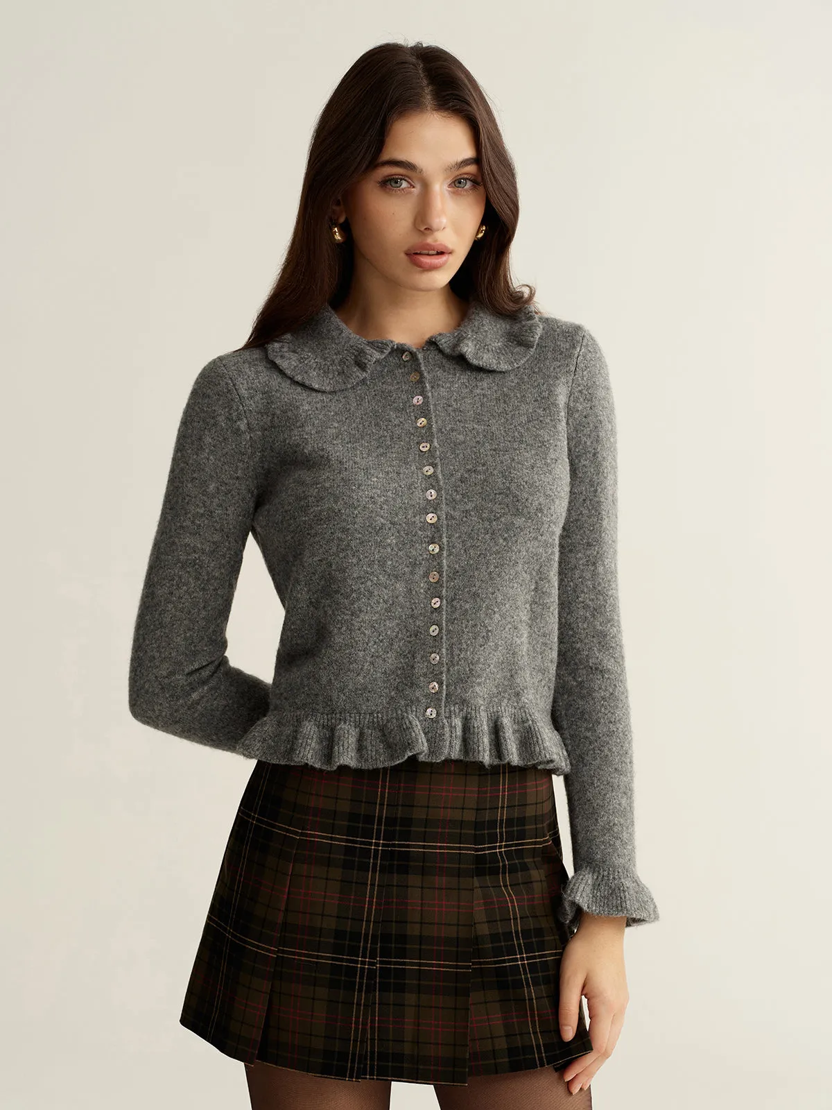 Collared Wool-Blend Ruffled Cardigan sold by COMMENSE product image thumbnail 2