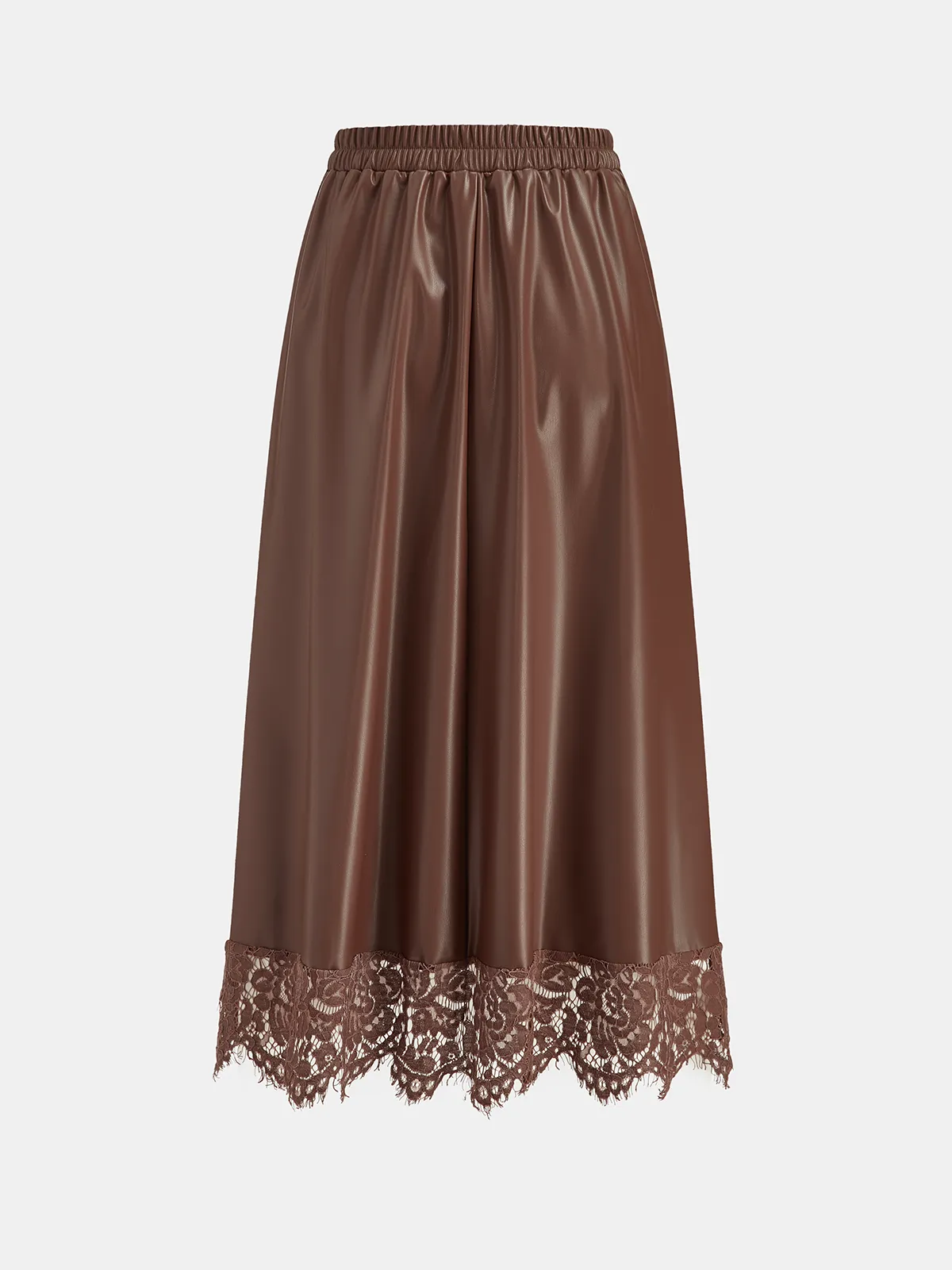 A-Line Lace Trim Faux Leather Midi Skirt sold by COMMENSE product image thumbnail 2
