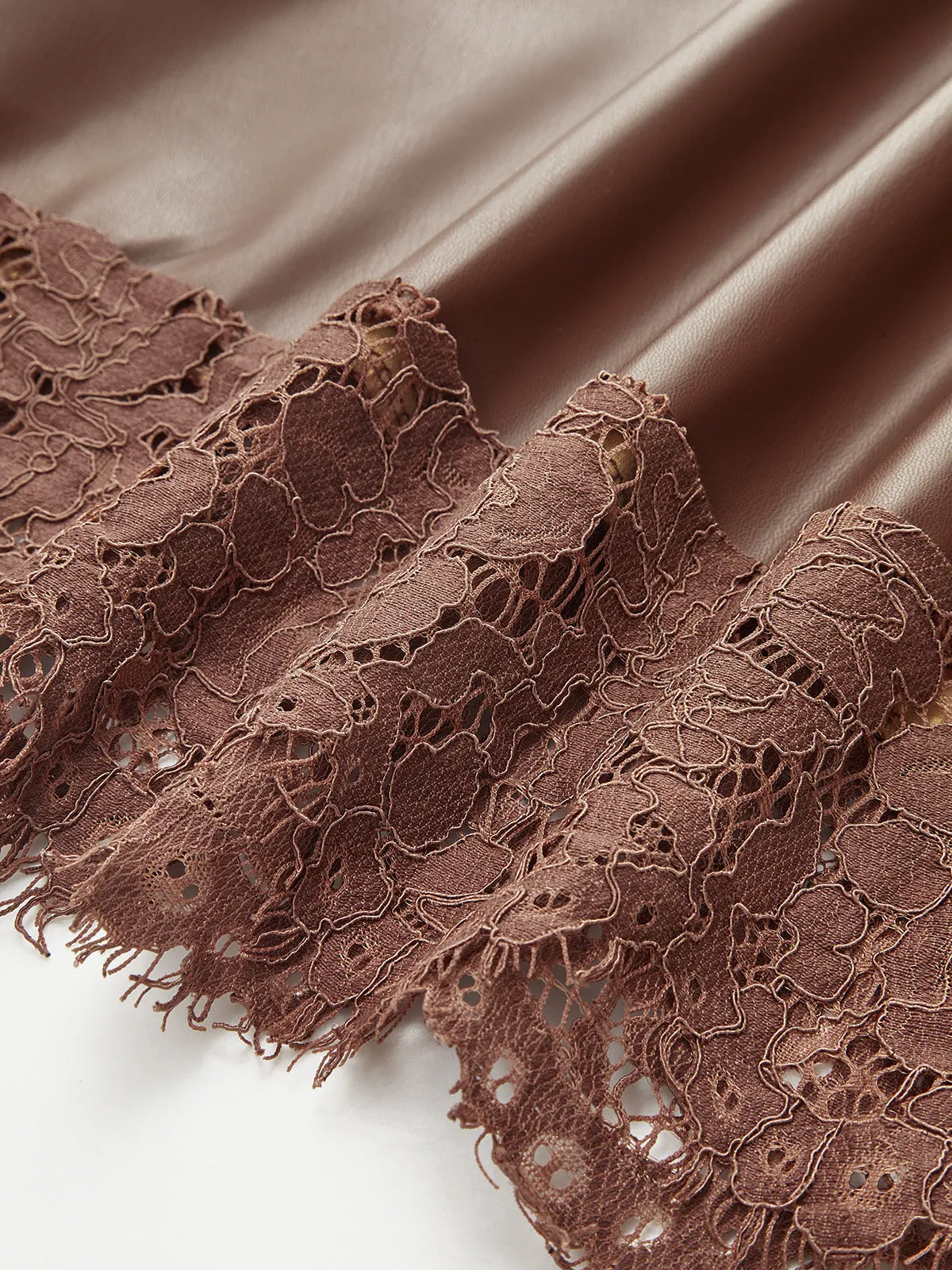 A-Line Lace Trim Faux Leather Midi Skirt sold by COMMENSE product image thumbnail 3