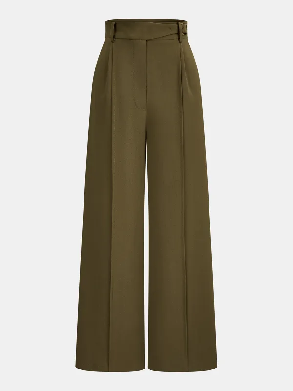 Buckle Detail Wide-Leg Tailored Pants sold by COMMENSE