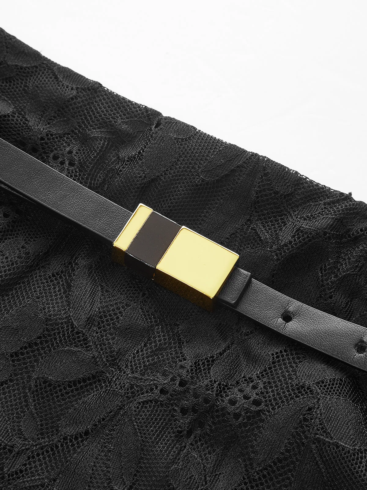 Lace Textured Belted Straight Midi Skirt sold by COMMENSE product image thumbnail 3