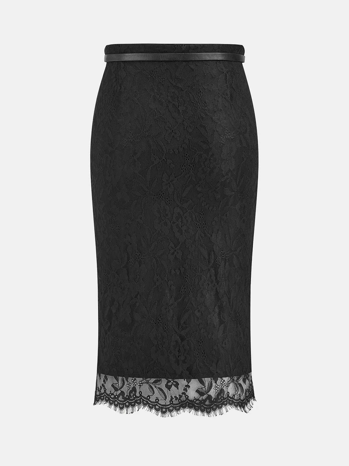 Lace Textured Belted Straight Midi Skirt sold by COMMENSE product image thumbnail 2