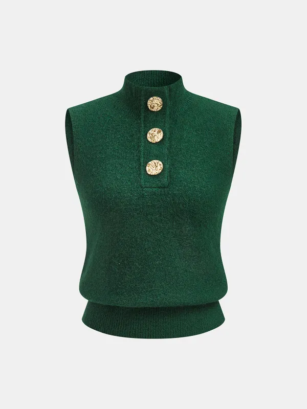 Metal Detail Mock Neck Wool Blend Vest sold by COMMENSE