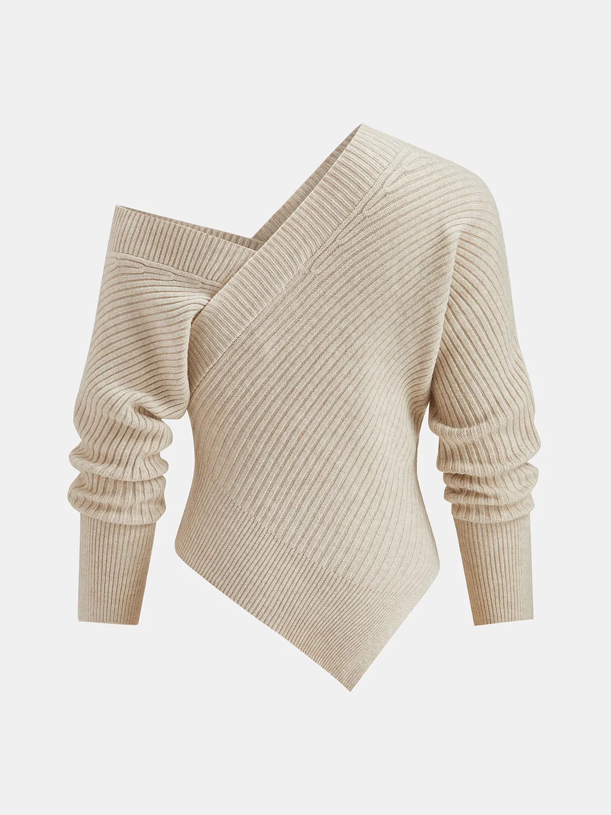 Asymmetric Neck Ribbed Knit Sweater sold by COMMENSE product image thumbnail 2