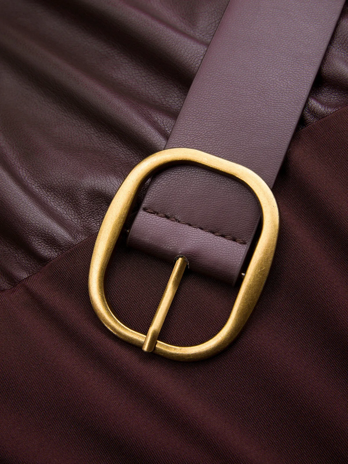 Belted Ruched Sleeveless Faux Leather Bodysuit sold by COMMENSE product image thumbnail 4