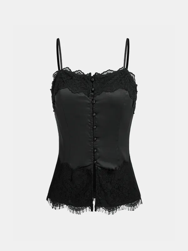 Lace-Trim Satin Cami Top sold by COMMENSE