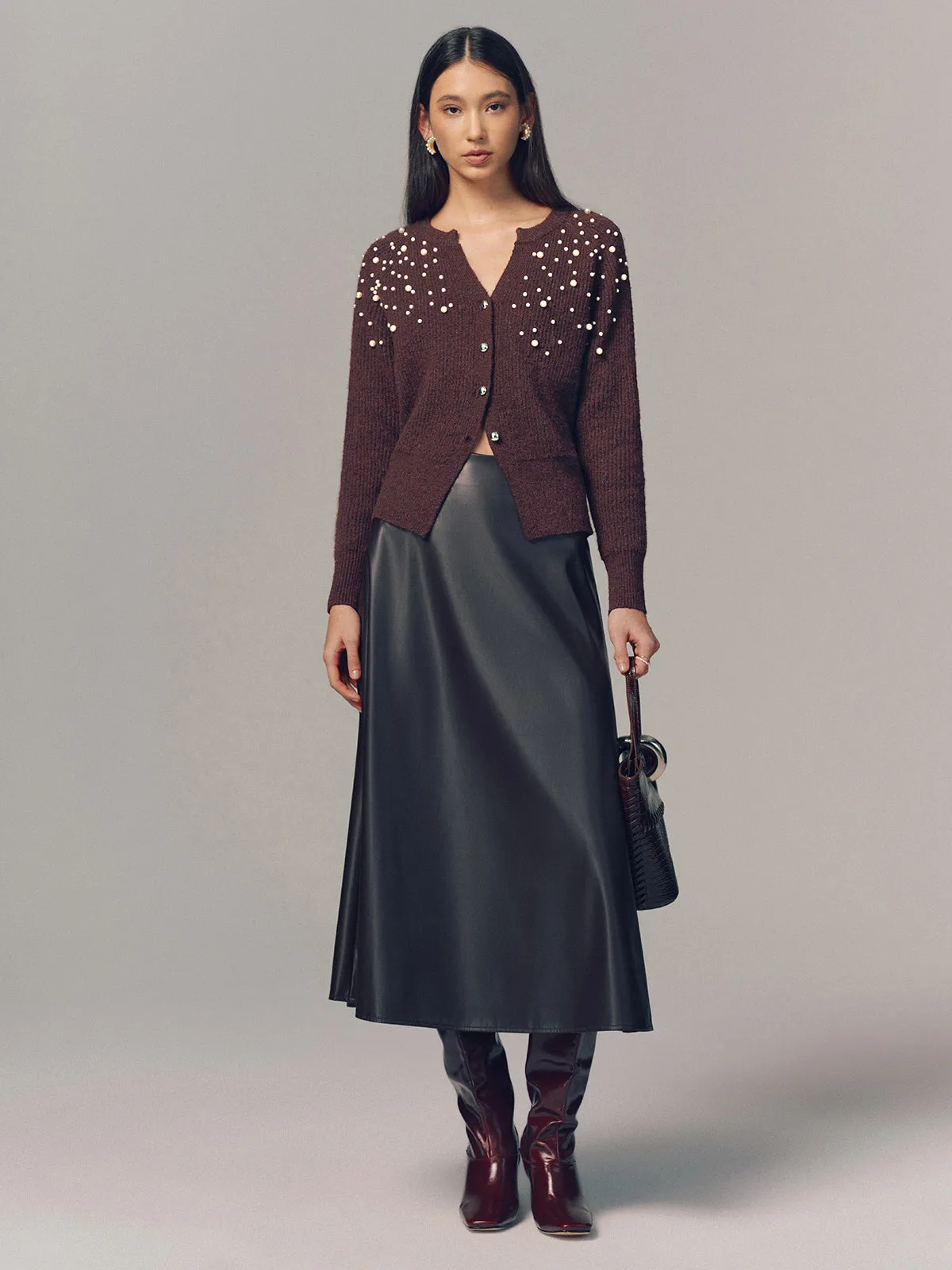 Pearl Embellished Wool Blend Cardigan sold by COMMENSE product image thumbnail 4