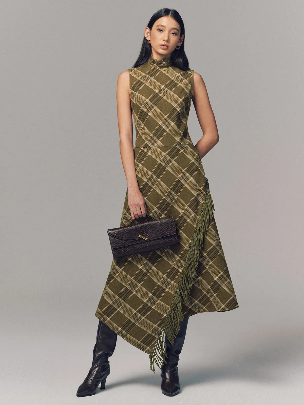 Plaid Fringe Sleeveless Cotton Maxi Dress sold by COMMENSE product image thumbnail 3