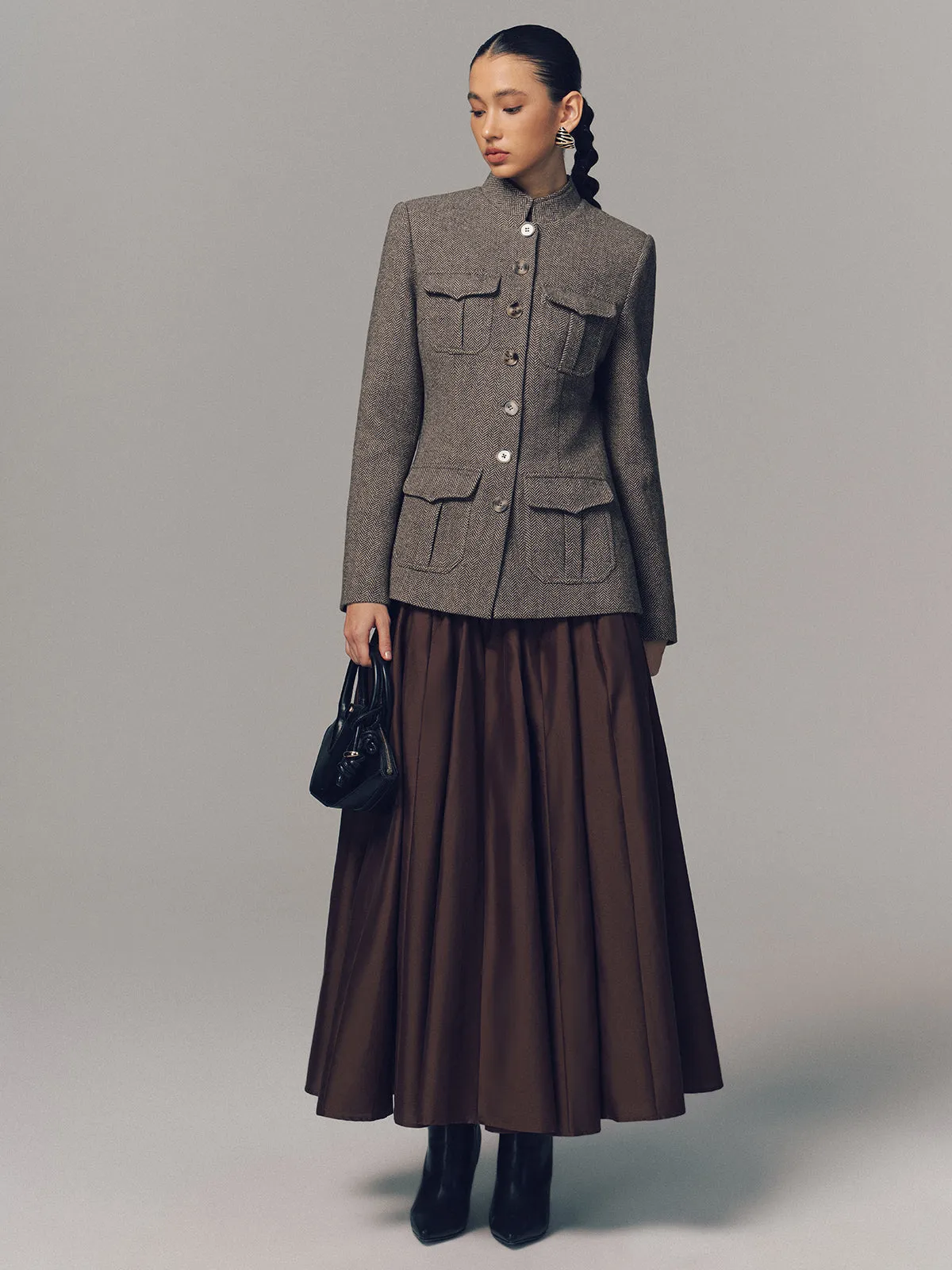 Herringbone Stand Collar Multi-Pocket Jacket sold by COMMENSE product image thumbnail 4