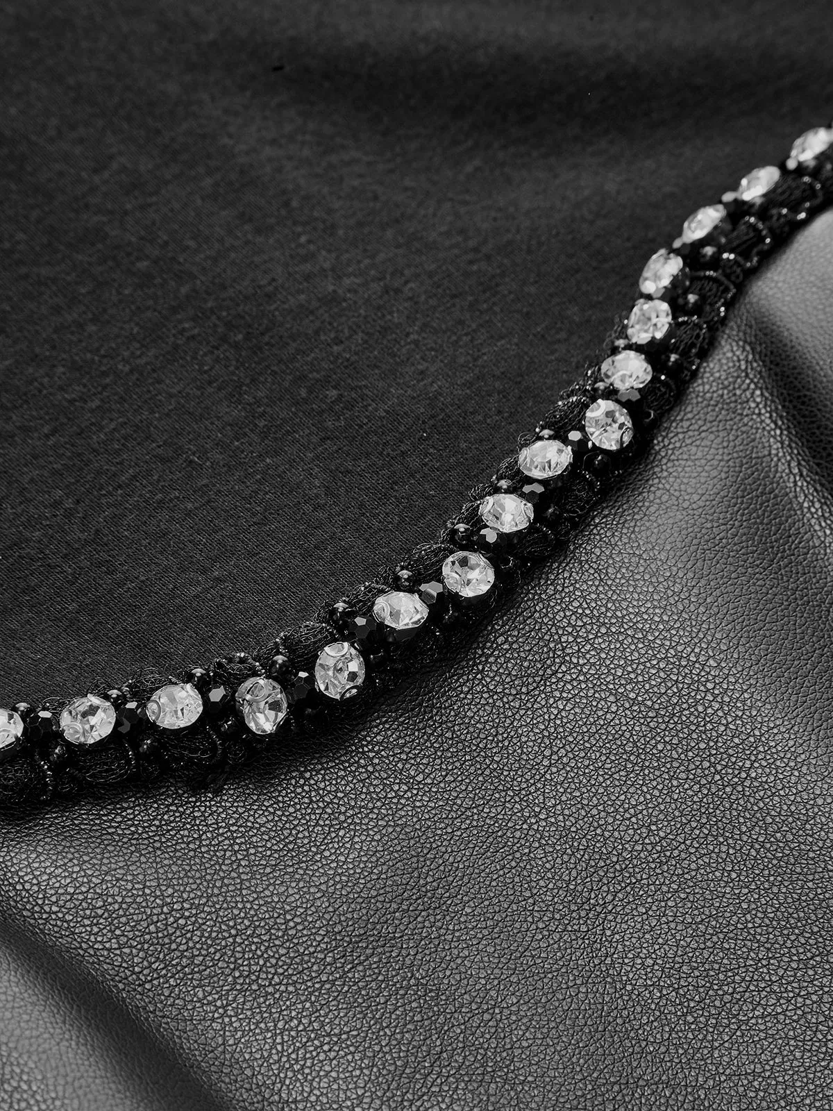 Faux Leather Panel Long Sleeve Rhinestone Trim Mini Dress sold by COMMENSE product image thumbnail 5