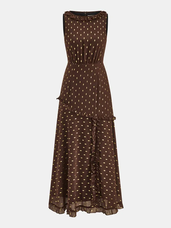 Ruffled Chiffon Sleeveless Midi Dress sold by COMMENSE