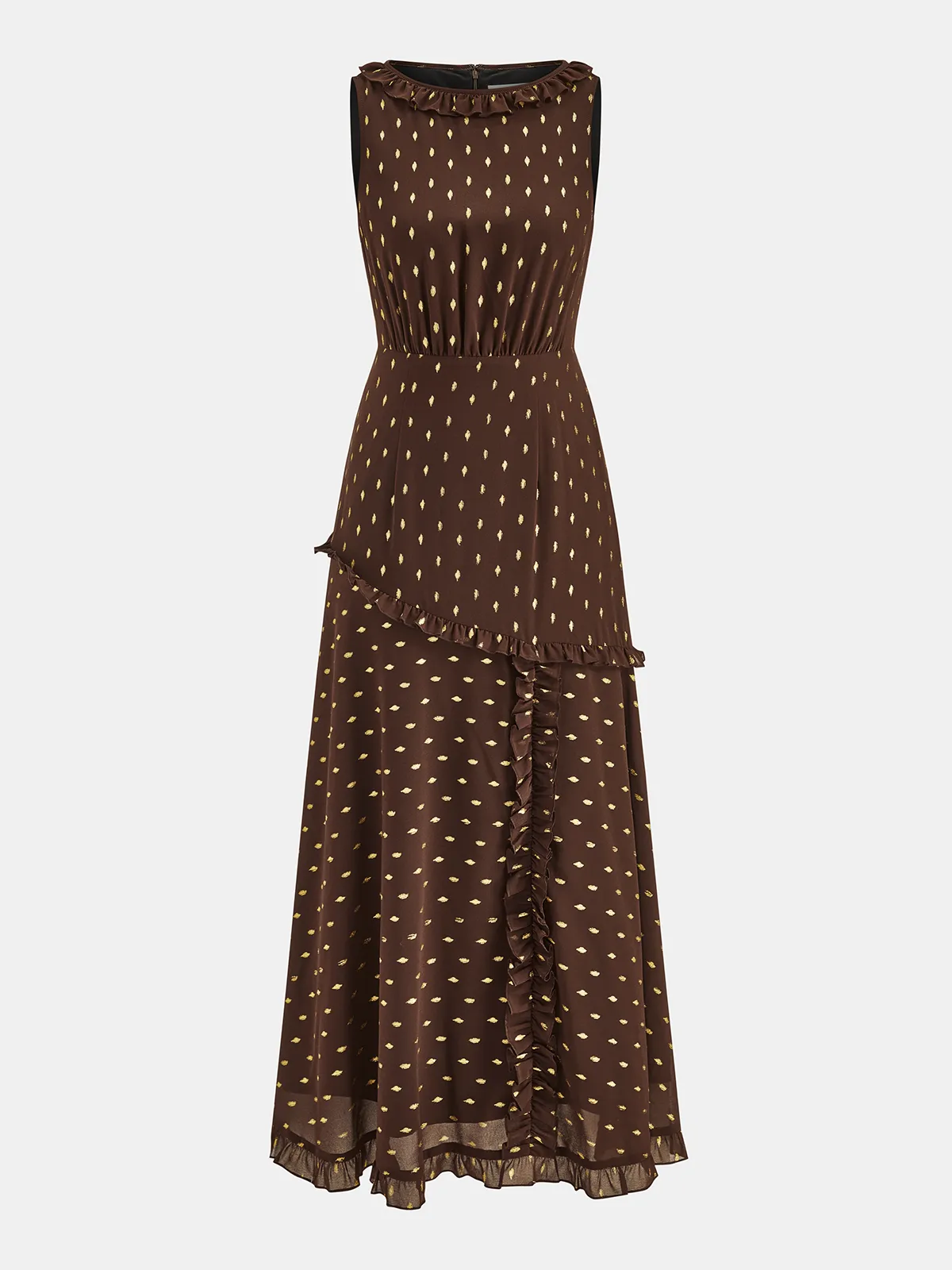 Ruffled Chiffon Sleeveless Midi Dress sold by COMMENSE