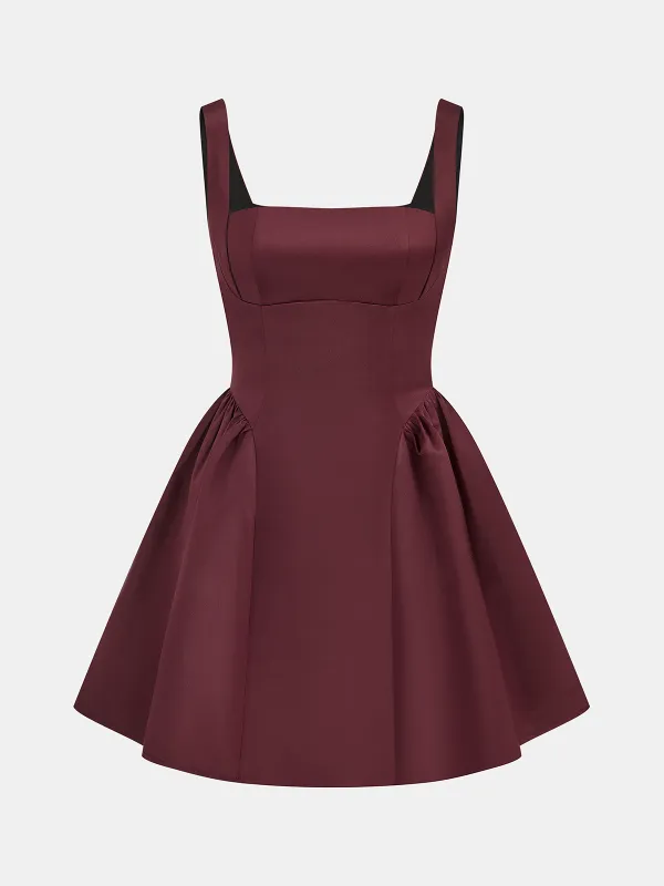 Square Neck Satin Flare Mini Dress sold by COMMENSE