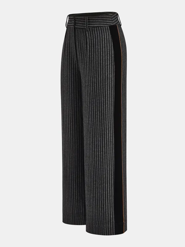 Mid-Waist Pinstripe Wide-Leg Pants sold by COMMENSE