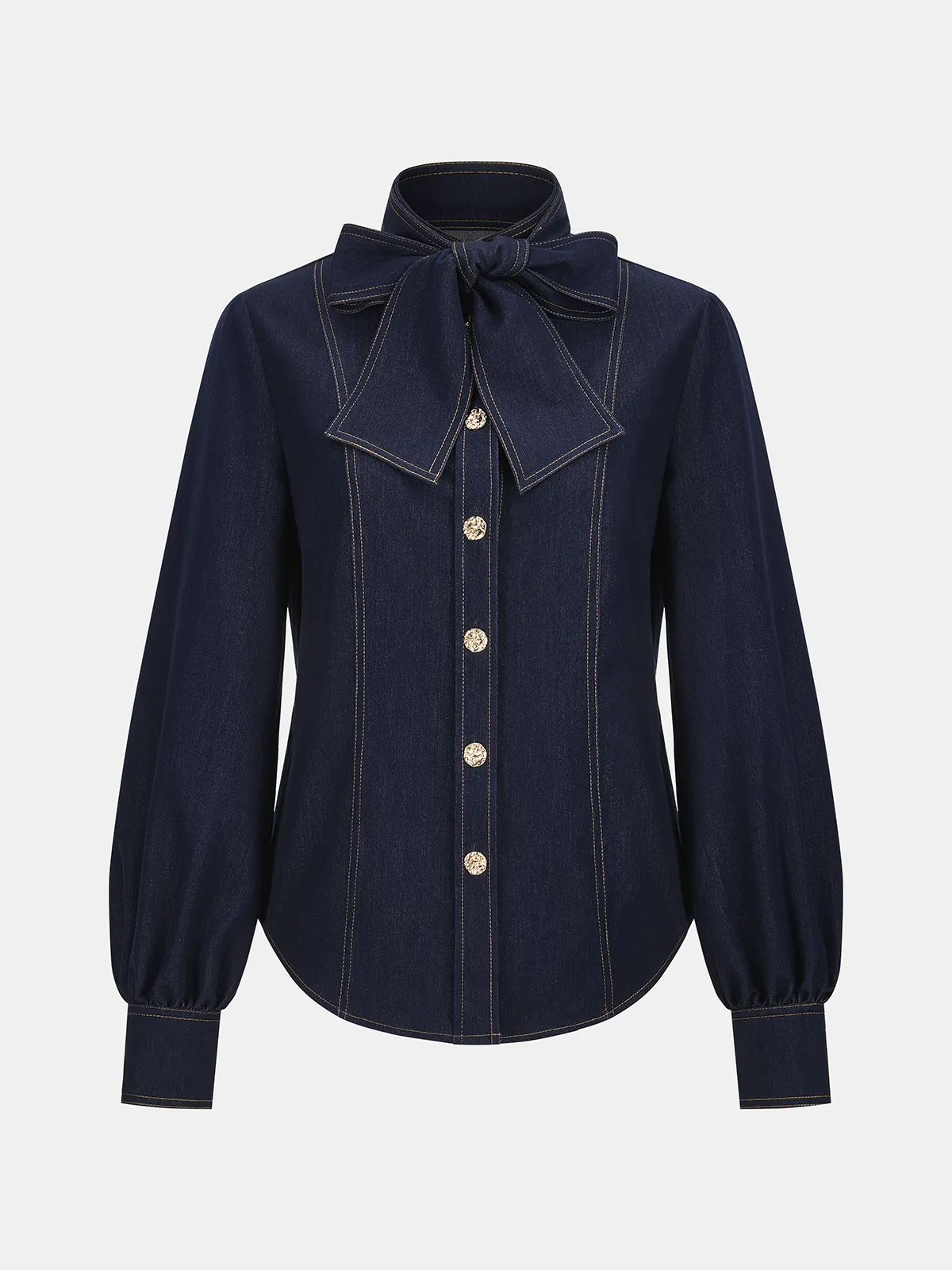 Bow Neck Denim Shirt sold by COMMENSE