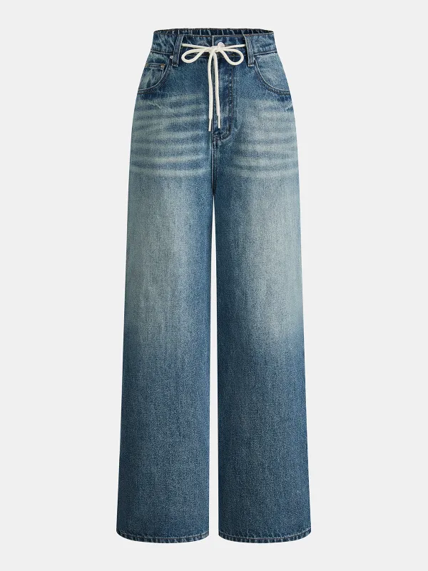 Drawstring Straight-Leg Denim Pants sold by COMMENSE