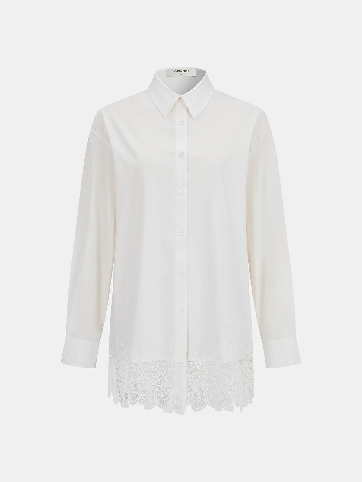 Cotton Long Sleeve Lace Hem Shirt sold by COMMENSE
