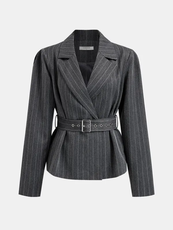 Belted Pinstripe Lapel Blazer sold by COMMENSE