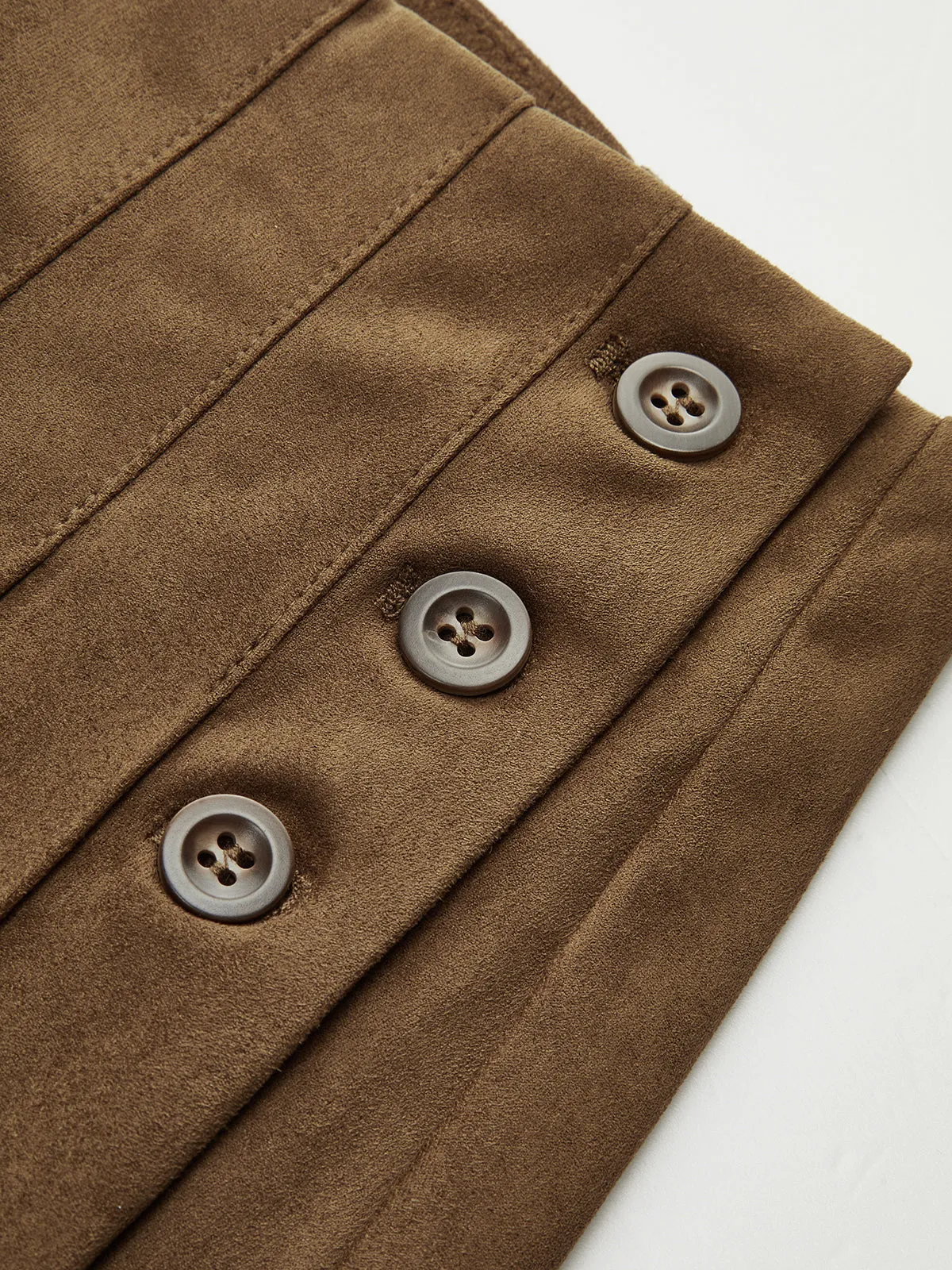 Suede Effect Pleated Button Detail Midi Skirt sold by COMMENSE product image thumbnail 3