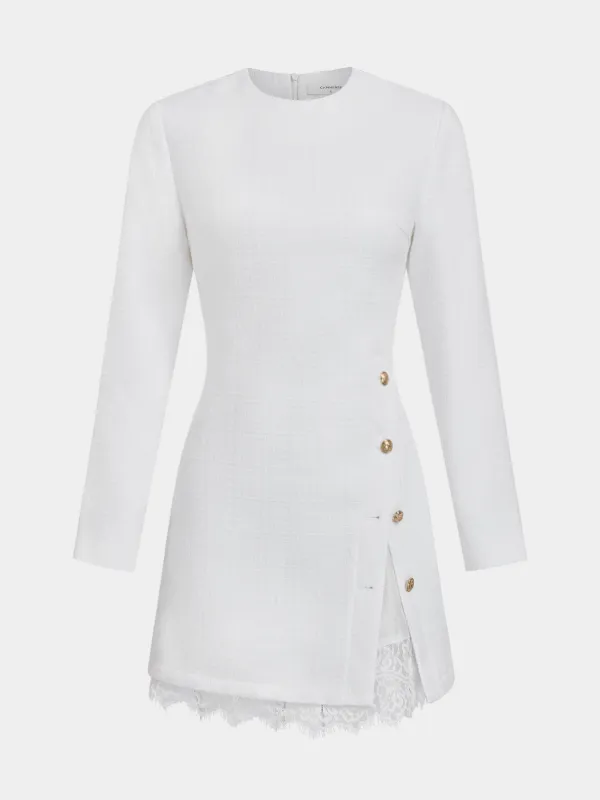 Lace Trim Asymmetric Button Tweed Mini Dress sold by COMMENSE