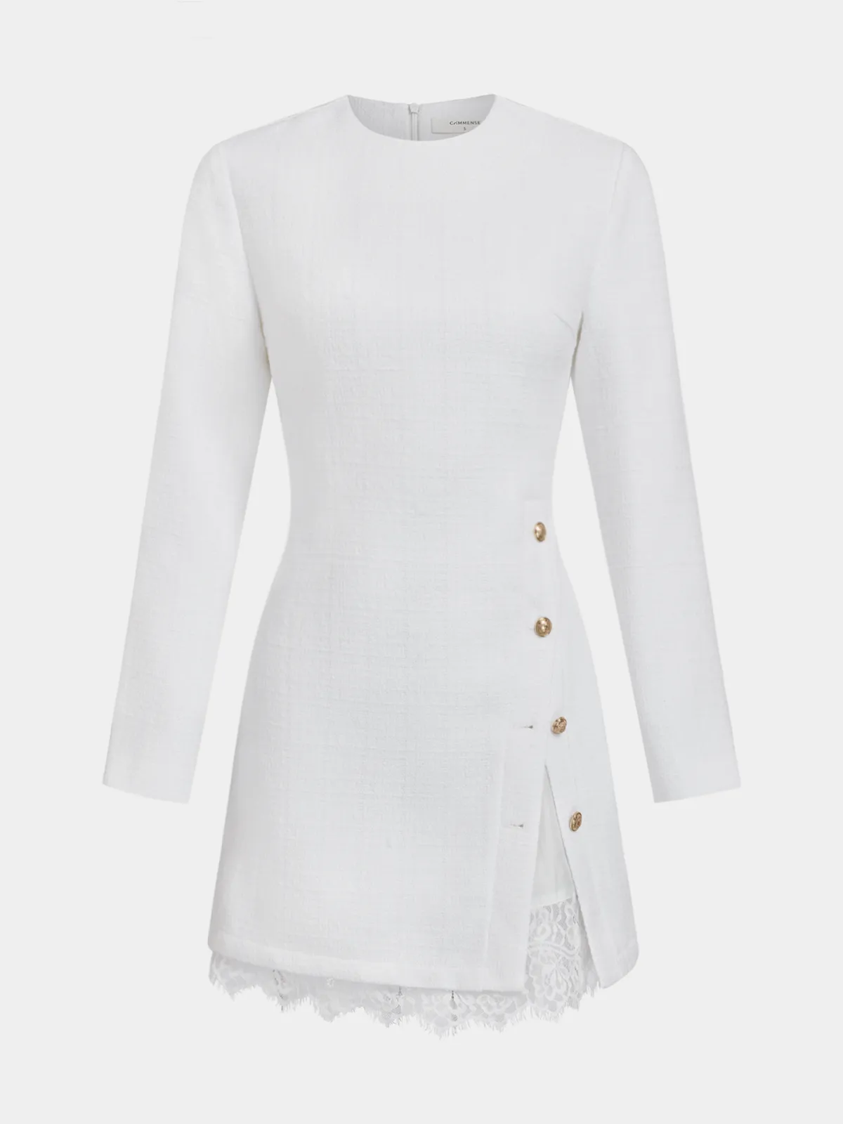 Lace Trim Asymmetric Button Tweed Mini Dress sold by COMMENSE