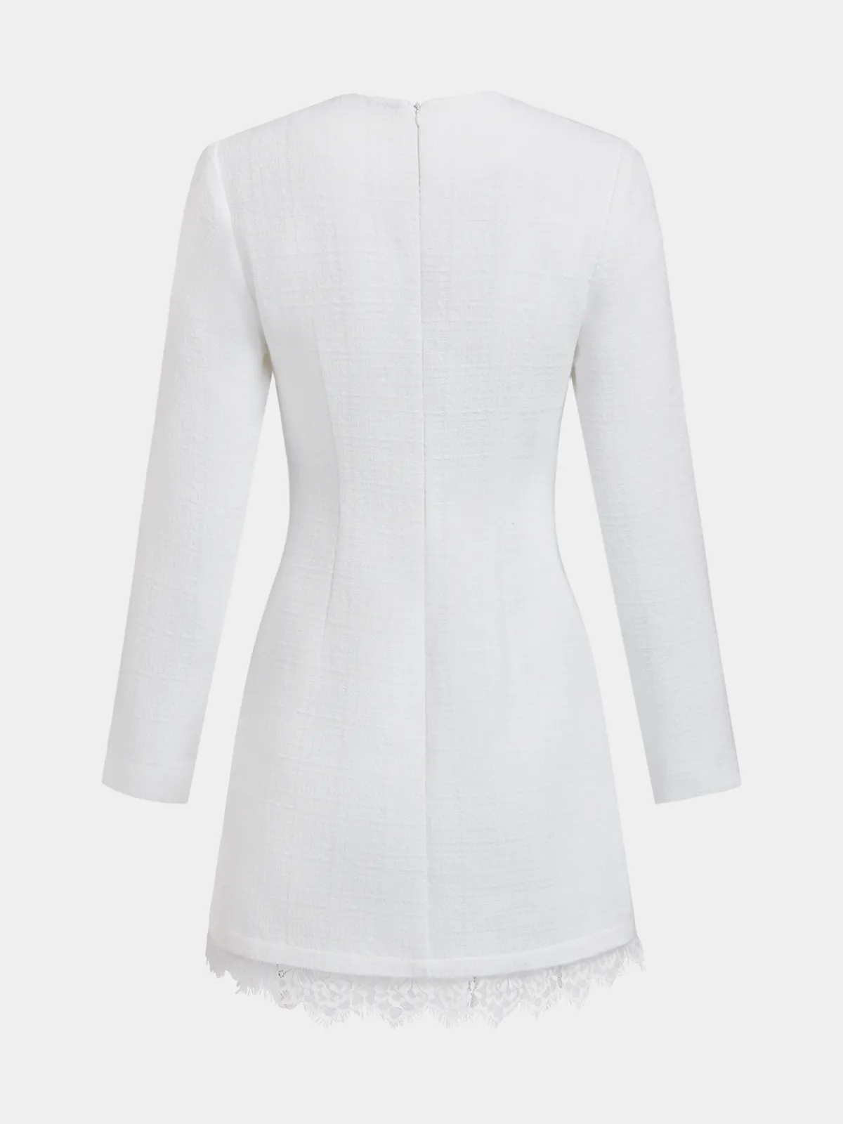 Lace Trim Asymmetric Button Tweed Mini Dress sold by COMMENSE product image thumbnail 2