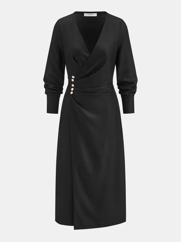 Wrap V-Neck Metal Detail Long Sleeve Maxi Dress sold by COMMENSE