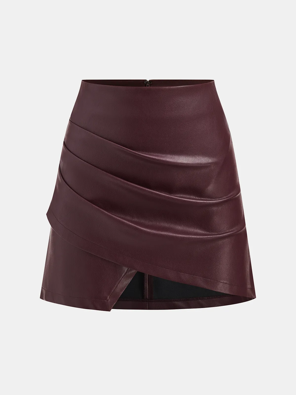 Asymmetric Ruched Faux Leather Mini Skirt sold by COMMENSE