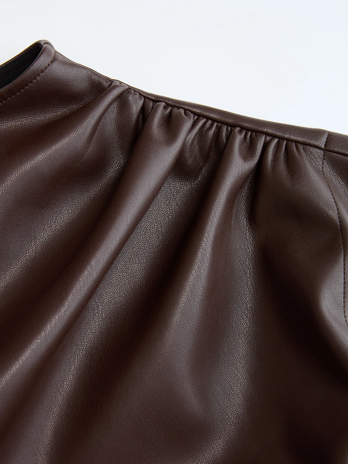 Mock Neck Ruched Cap-Sleeve Faux Leather Top sold by COMMENSE product image thumbnail 4