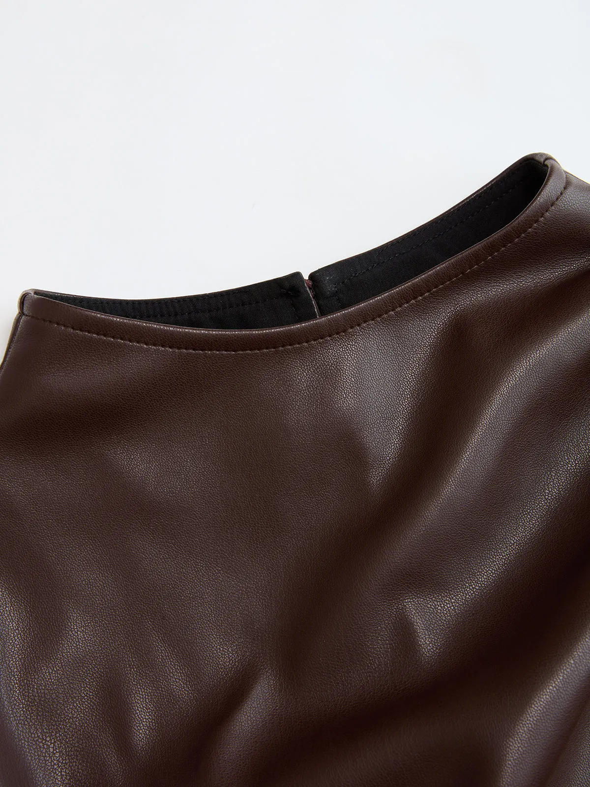 Mock Neck Ruched Cap-Sleeve Faux Leather Top sold by COMMENSE product image thumbnail 5