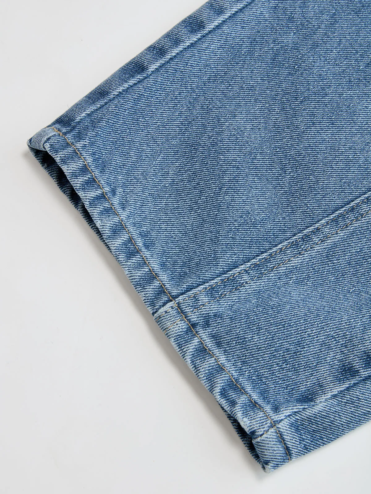 Faux Leather Waistband Denim Curved-Leg Pants sold by COMMENSE product image thumbnail 5