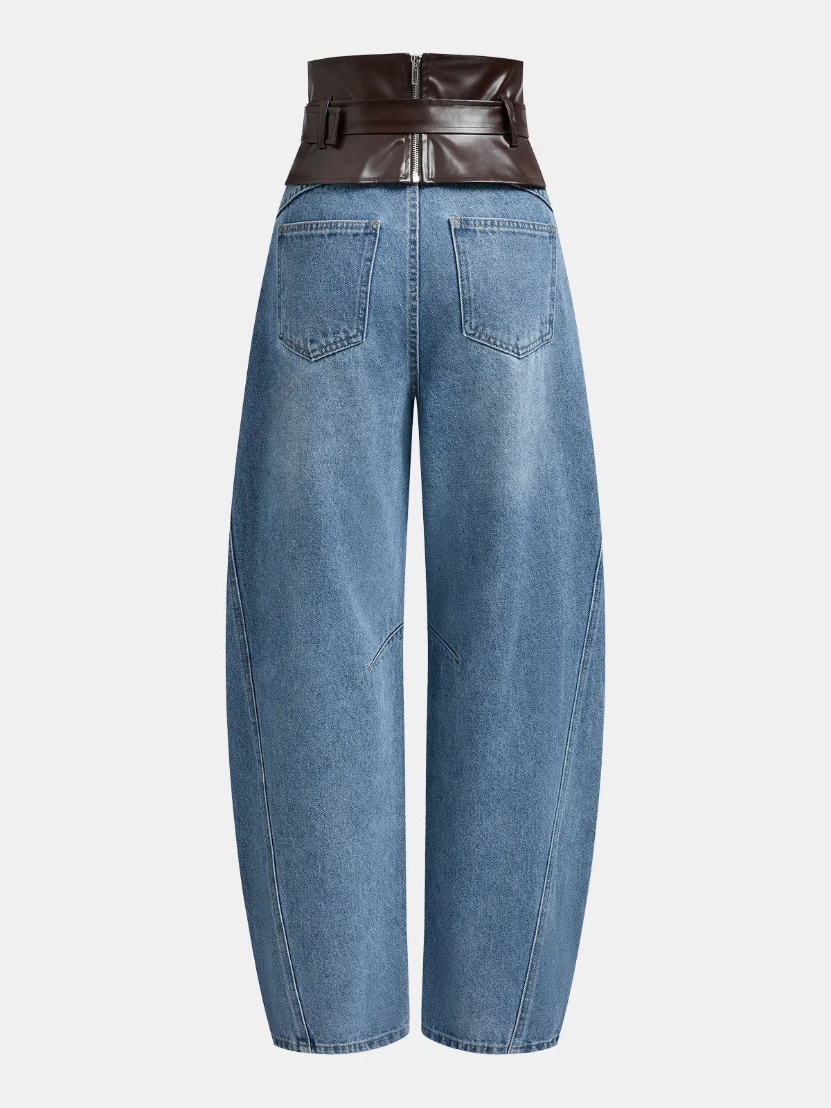 Faux Leather Waistband Denim Curved-Leg Pants sold by COMMENSE product image thumbnail 2