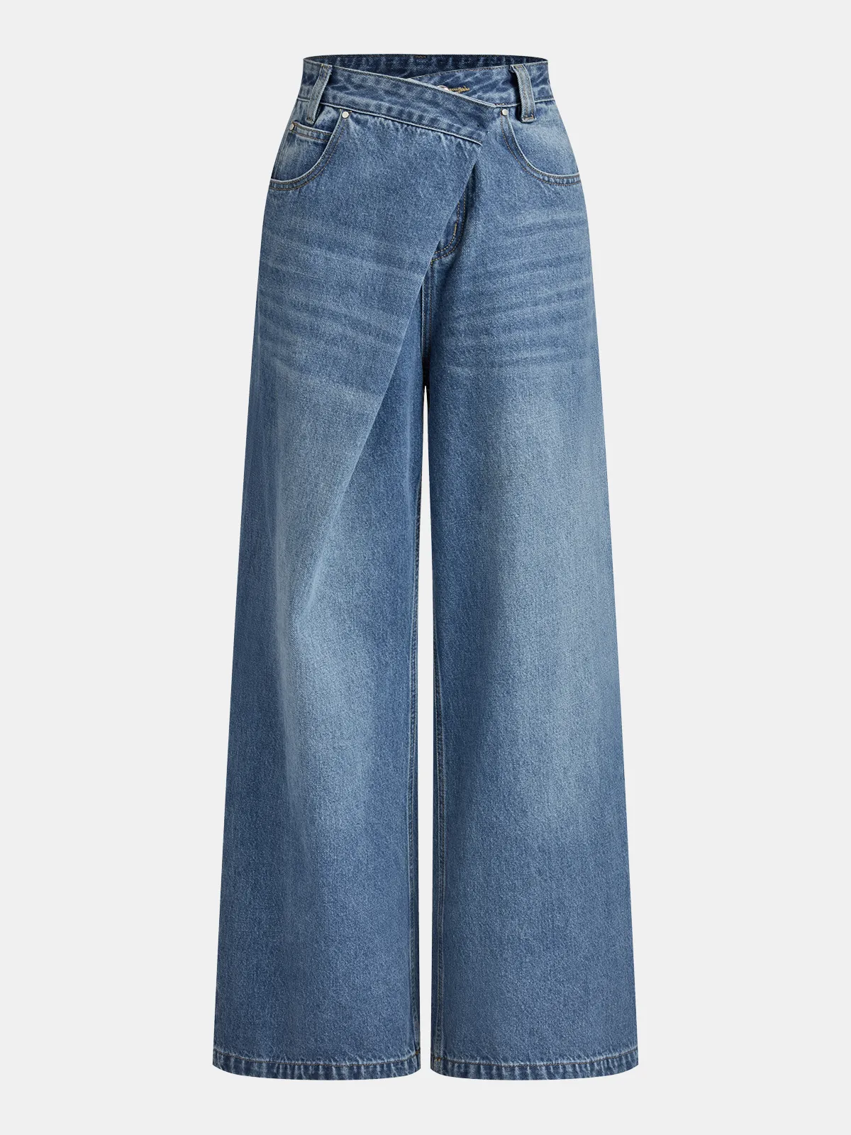 Asymmetric Mid-Waist Wide-Leg Jeans sold by COMMENSE