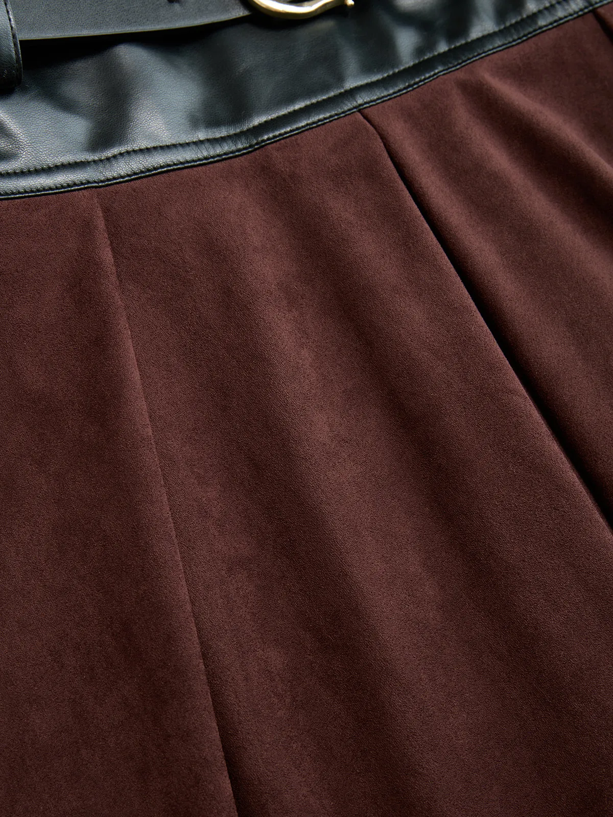 Belted Faux Leather Panel Suede Effect Maxi Skirt sold by COMMENSE product image thumbnail 4