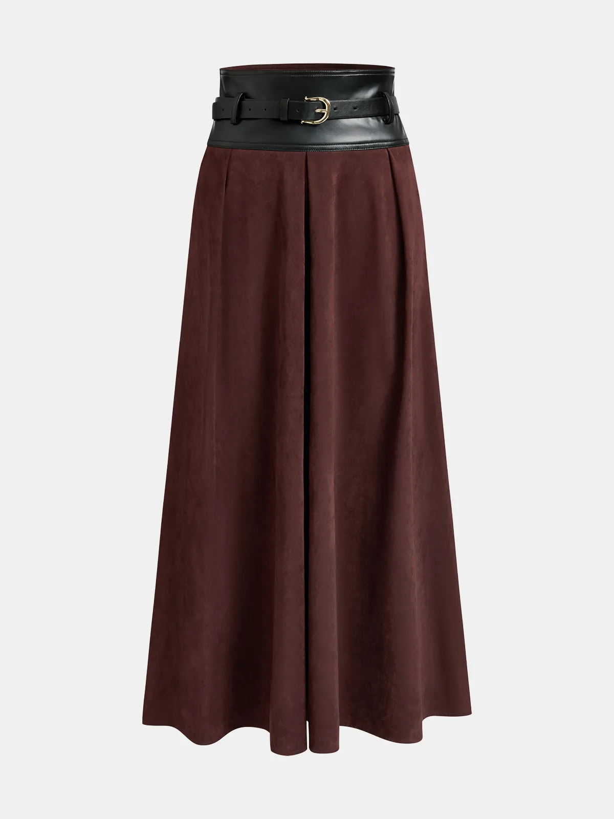 Belted Faux Leather Panel Suede Effect Maxi Skirt sold by COMMENSE