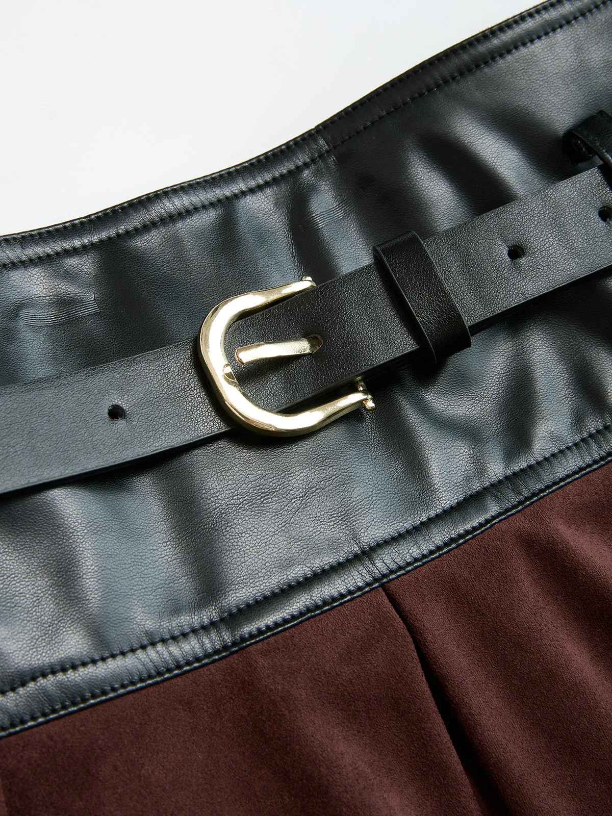 Belted Faux Leather Panel Suede Effect Maxi Skirt sold by COMMENSE product image thumbnail 5