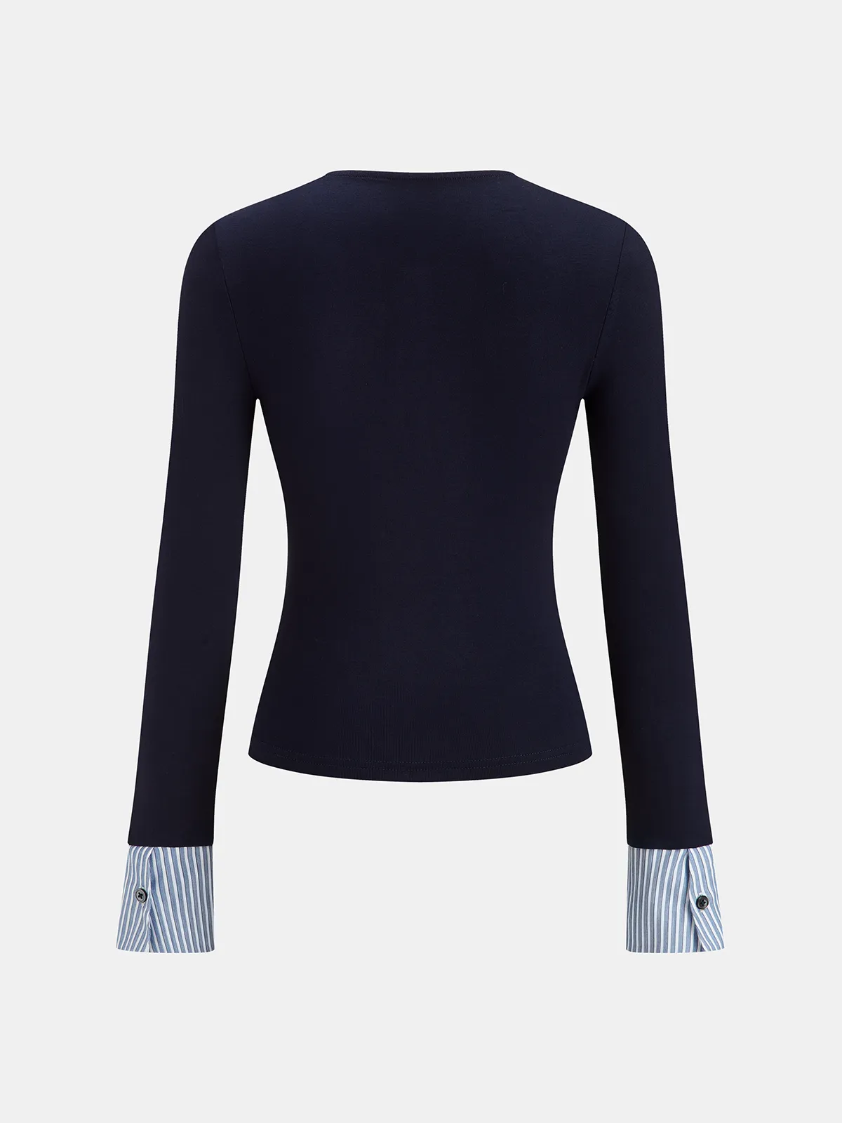 Striped Cuff Henley Neck Long-Sleeve Top sold by COMMENSE product image thumbnail 2